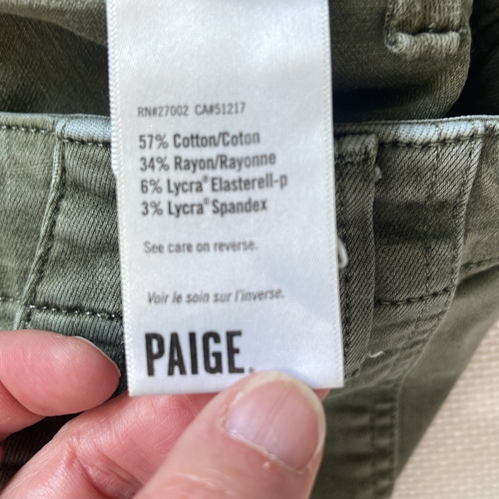 Paige Mayslie Jogger Pants Size 28 Olive Green Cropped Ankle Zip Stretch EUC - Picture 12 of 15